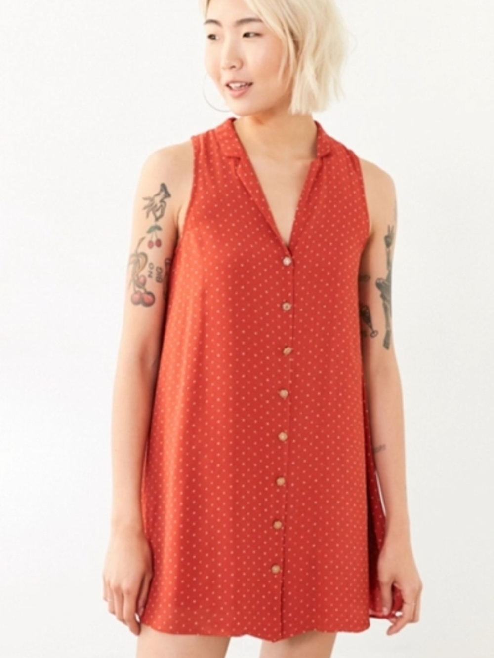 UO Kimchi Blue Rust Red Sleeveless Button-Front Dress